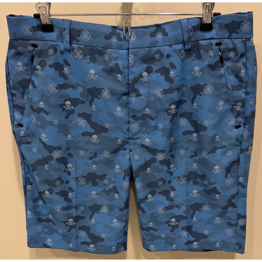 G/FORE Skulls & Tees  Blue Camouflage Golf Shorts - Men's 32 - Zipper Pockets